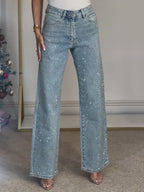 R&B | Jeans mit Hoher Taille und Diamant Details