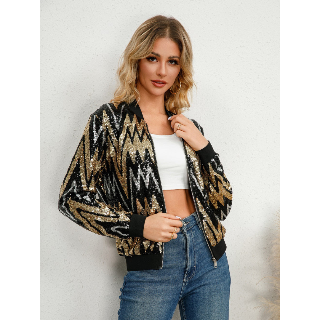 R&B | Pailletten Reißverschluss Jacke - Langarm