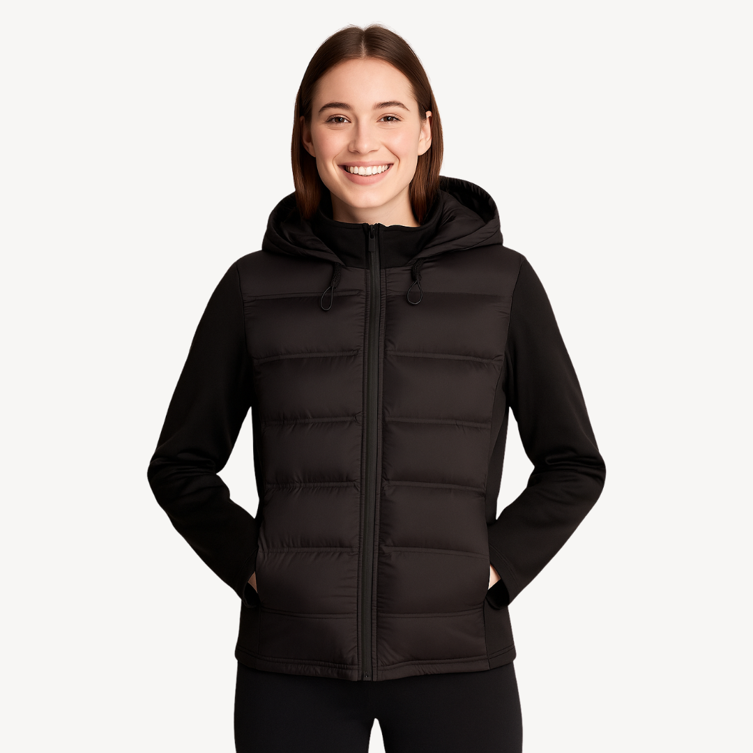 R&B | Schwarze Pufferjacke mit Kapuze für Frauen