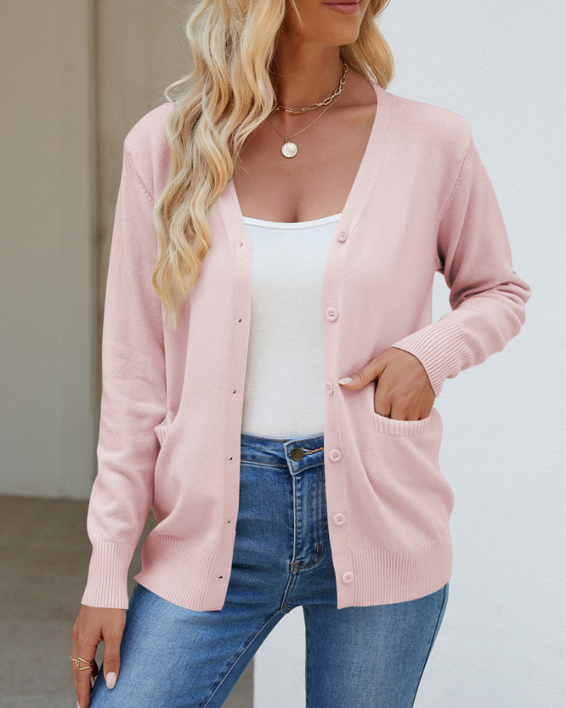 R&B | Strickjacke mit V-Ausschnitt, Knöpfen, langen Ärmeln und Taschen