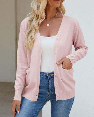 R&B | Strickjacke mit V-Ausschnitt, Knöpfen, langen Ärmeln und Taschen