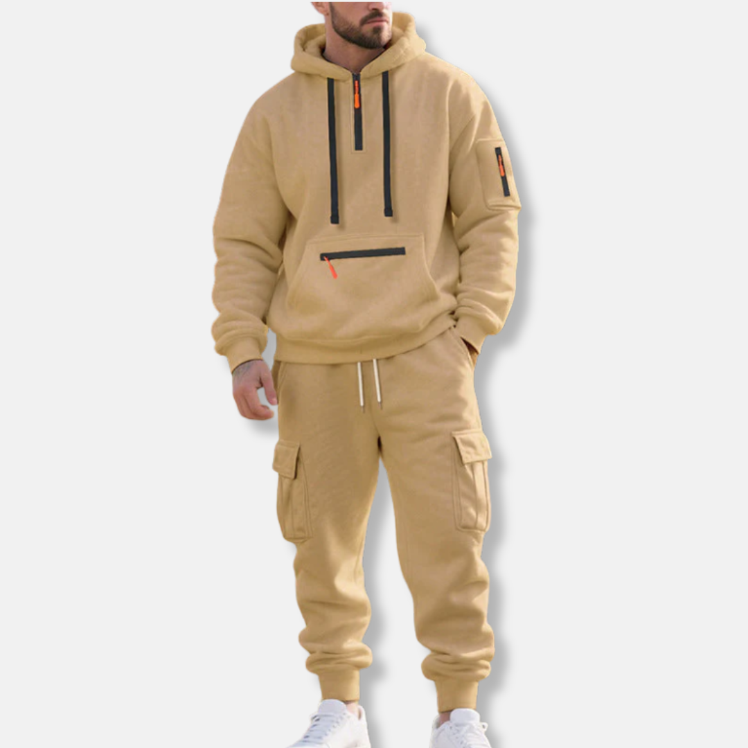 R&B | Trainingsanzug Lässige Passform Halb Reißverschluss Kapuzenpullover Baumwollmix Cargo-Hose