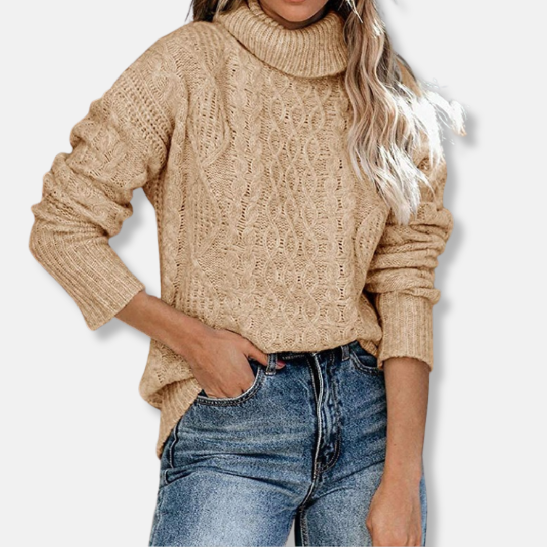 R&B | Rollkragenpullover Kabelstrick Tunika-Längenpullover