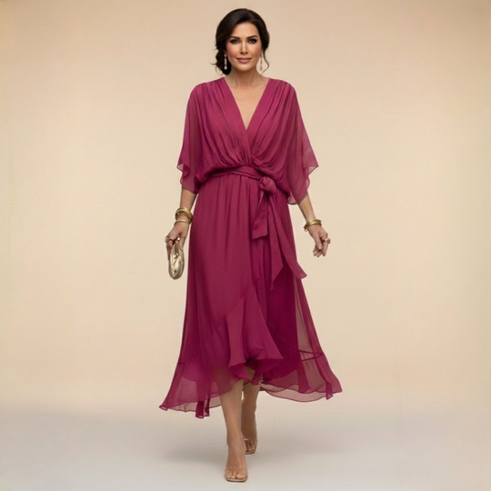 Damen Chiffonkleid V-Ausschnitt Elegant