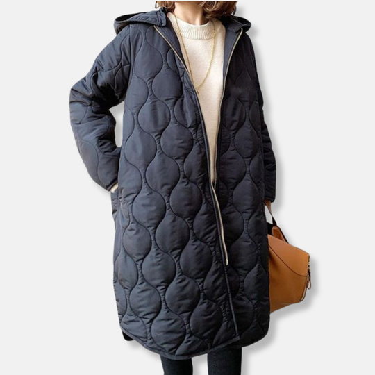 R&B | Jacke Gequiltetes Langmodell Oversized Fit Kapuze und Reißverschluss