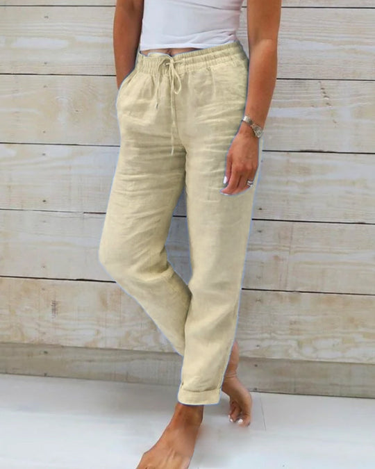 R&B | Damen Leinenhose mit Baumwollanteil und Elastischem Bund