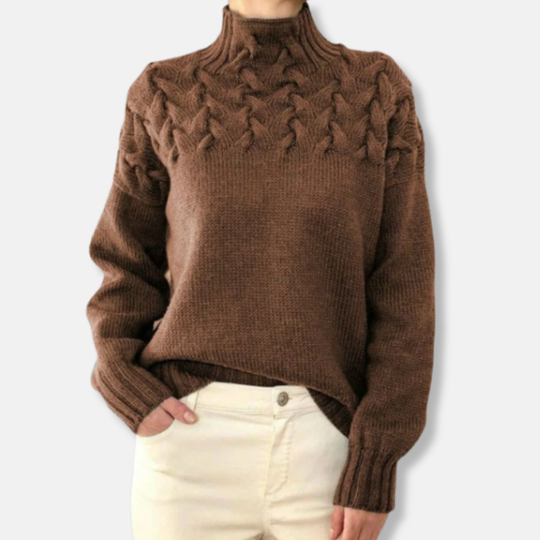 R&B | Wolle Hoher Hals Pullover Kabelstrick Entspannt Passform Pullover