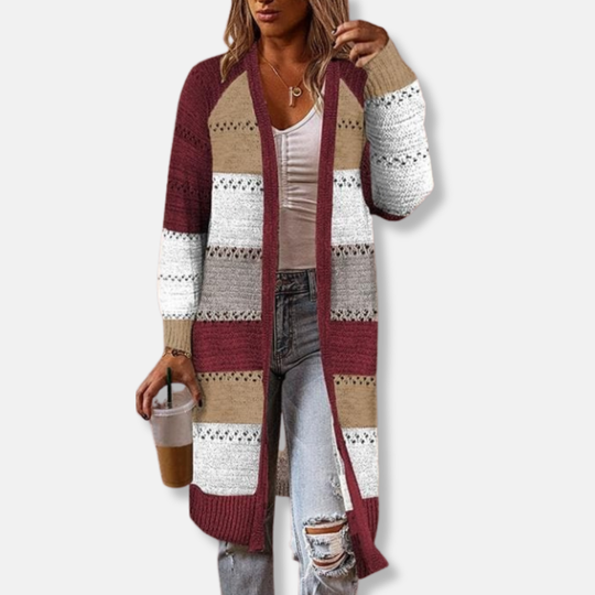 R&B | Woll Relaxed Fit Strickjacke Gestreifte Rippbündchen Strickjacke