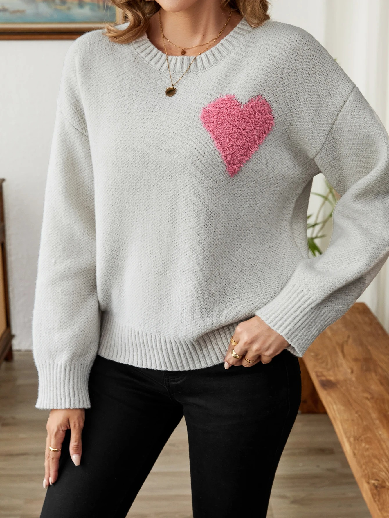 R&B | Sweater - Gemütlicher Herz-Design Strickpullover