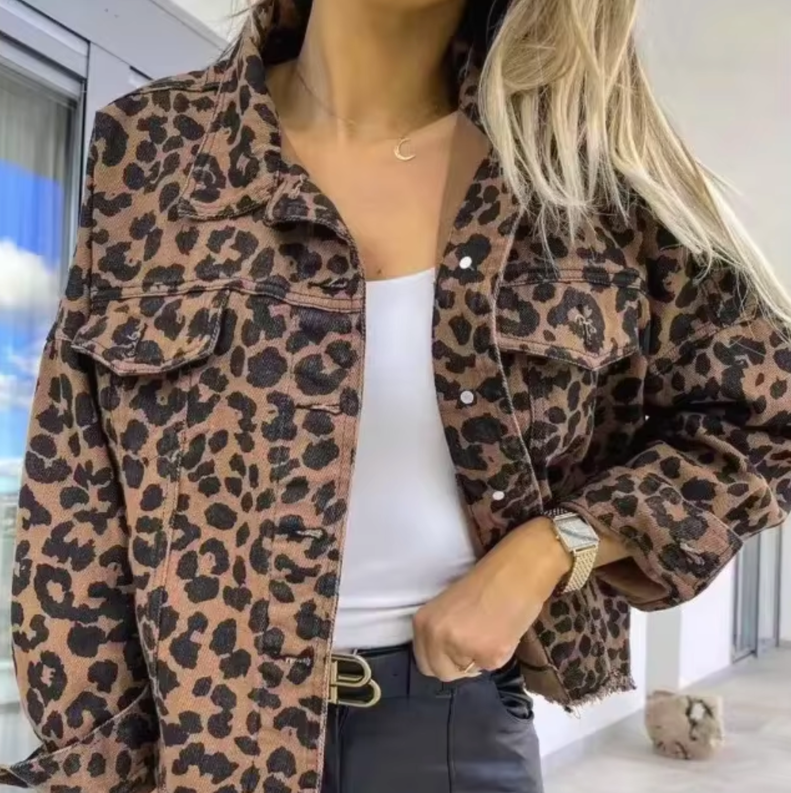 R&B | Leopardenmuster Denim Mantel