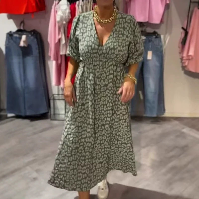 Damen Sommerkleid V-Ausschnitt Print