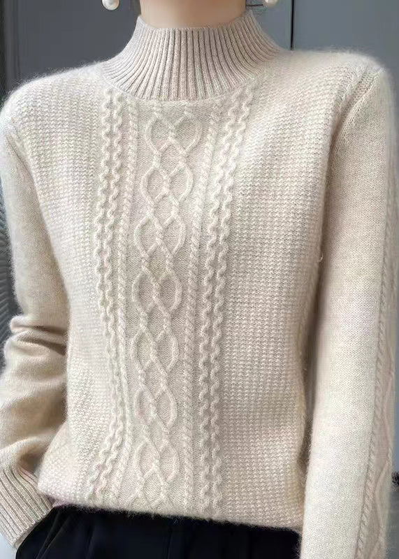 R&B | Gemütlicher Hoher Kragen Zopfmuster Pullover Ideal für den Winter