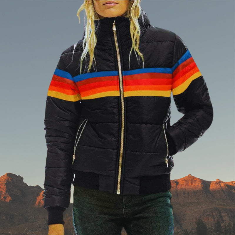 R&B | Gestreifter Farbiger Puffer-Stil, Wasserdicht für Frauen Ideal für Herbst Winter