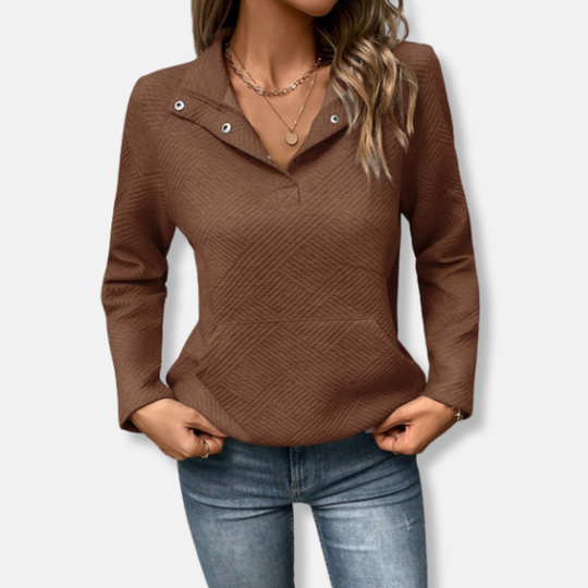 R&B | Baumwolle Gestepptes Sweatshirt Lässiger Schnitt mit Kragenpullover