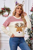 R&B | Weihnachtlicher Rundhals bestickter Strickpullover
