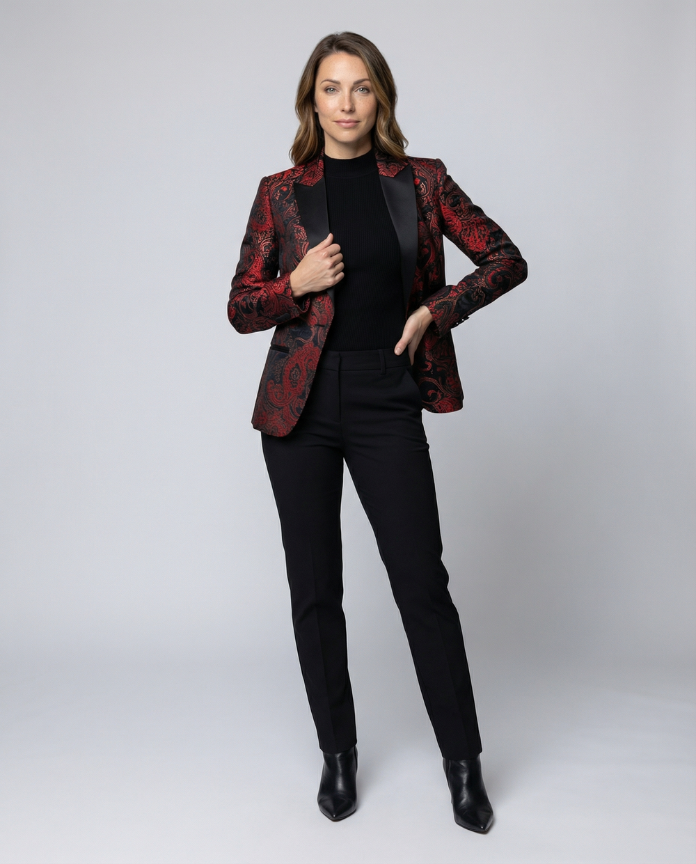 R&B | Satin Jacquard Blazer Mit Paisley Muster