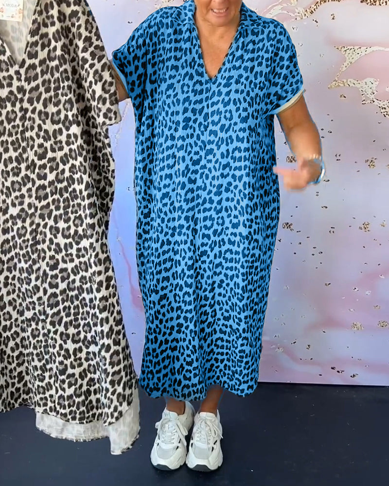R&B | Entspanntes Kleid mit V-Ausschnitt und Leopardenmuster für Damen