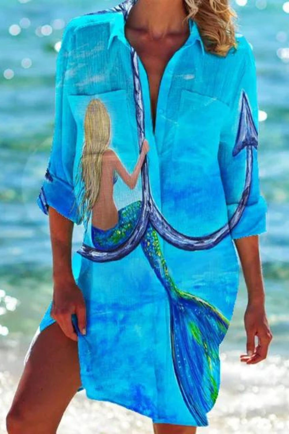 R&B - Lange Strandbluse mit Meeresmotiv