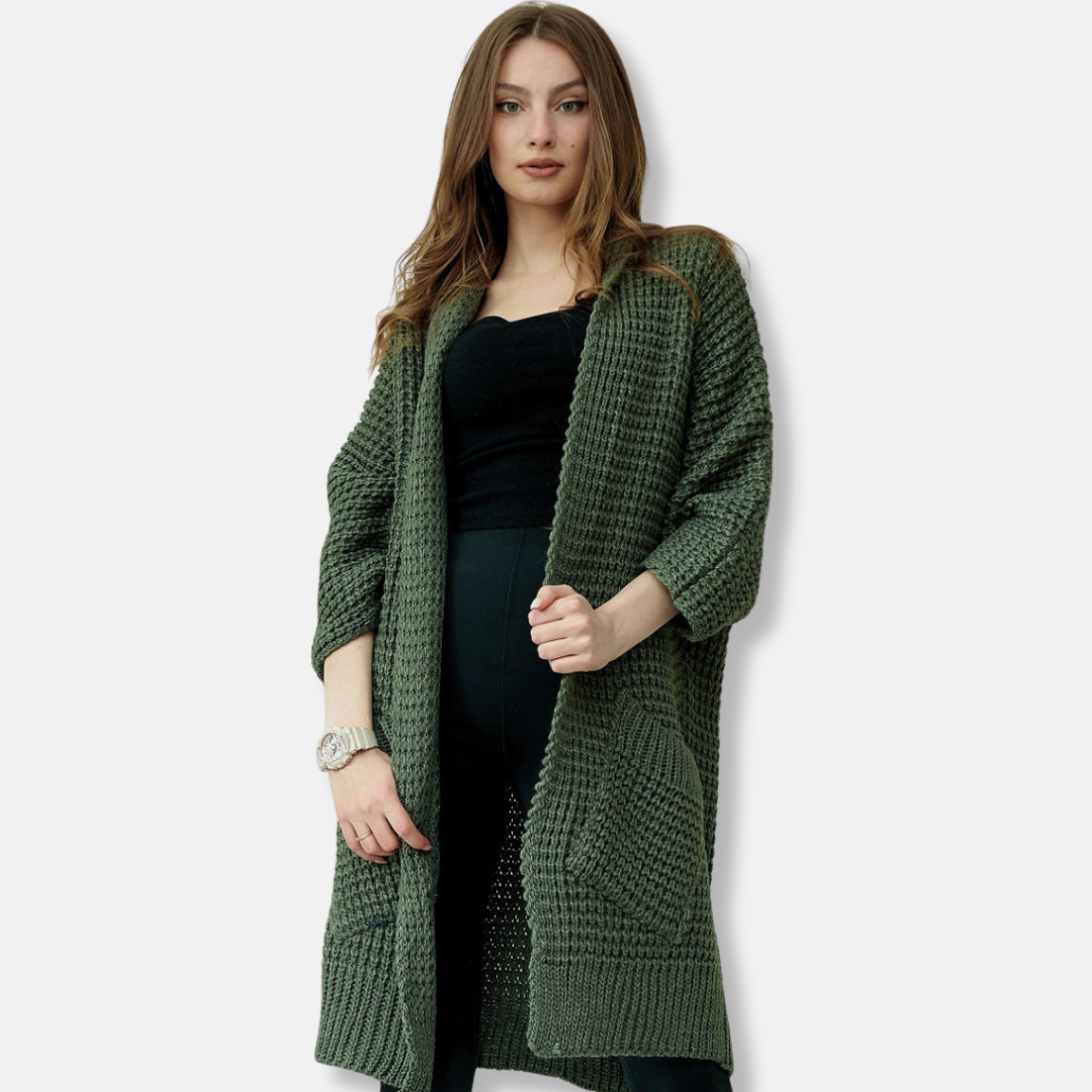R&B | Mantel Aus Strick Oversized Fit Offene Front Patten Taschen Gerippte Kanten