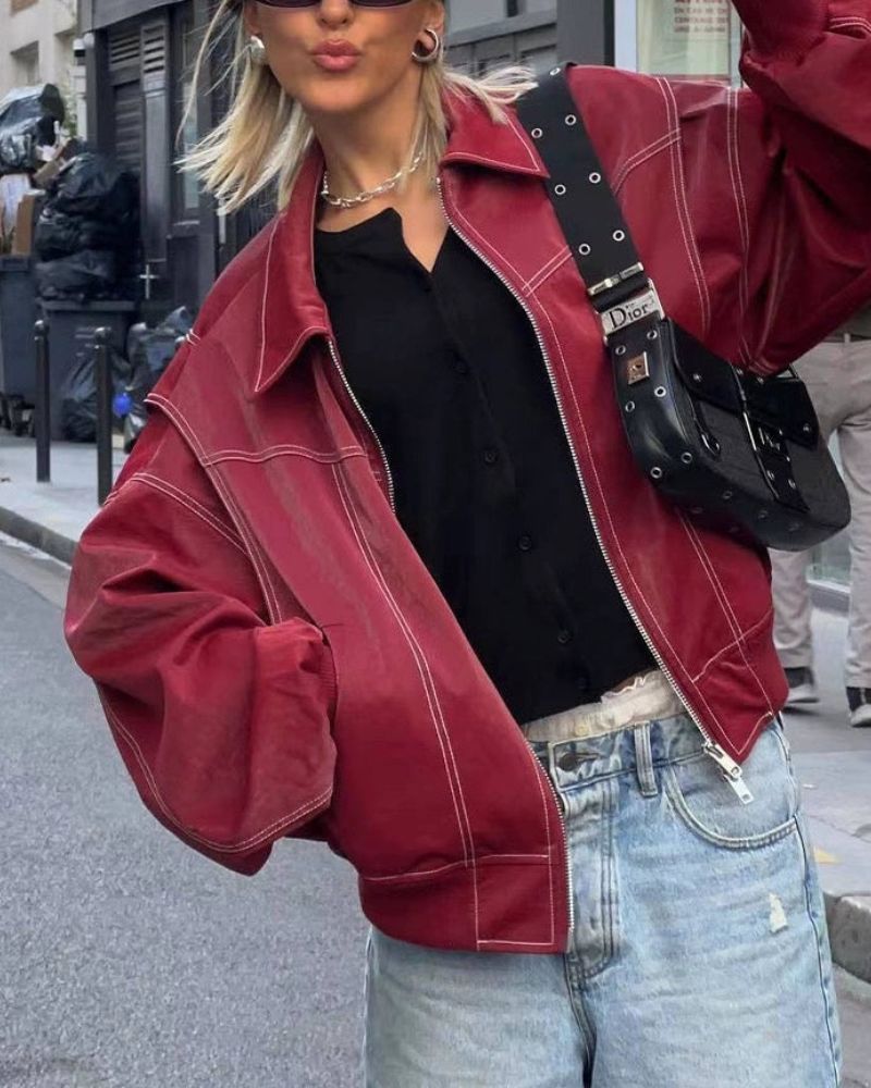 R&B | Übergroße Genähte Lederjacke
