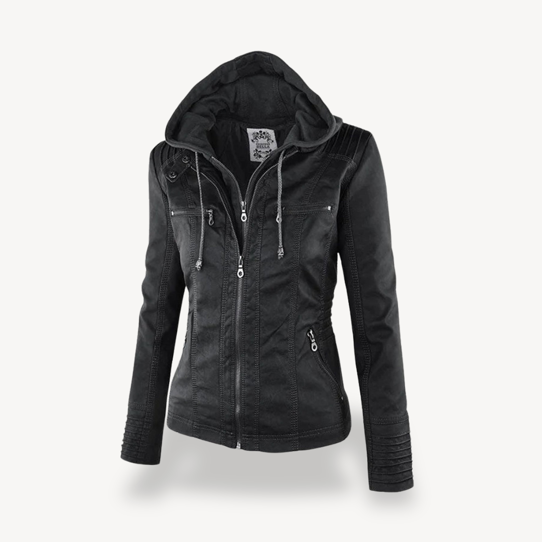 R&B | Damen Wasserdichte Lederjacke mit Kapuze