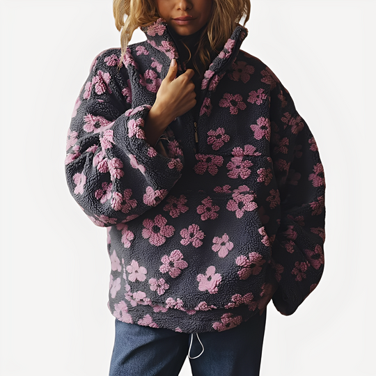 R&B | Damen-Sherpa-Pullover mit stilvollem Blumenmuster