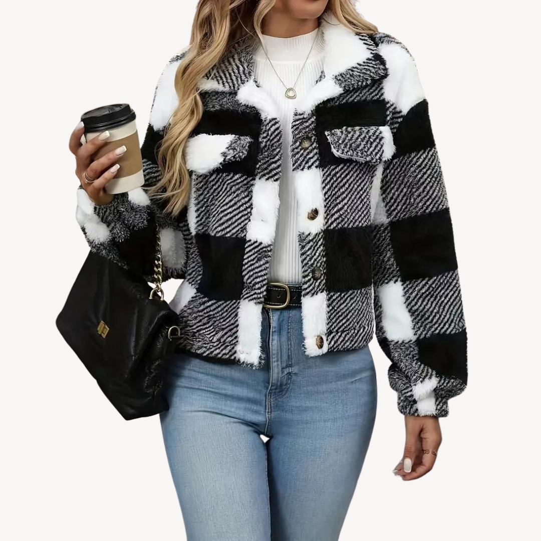R&B | Damen Karierte Sherpa Jacke