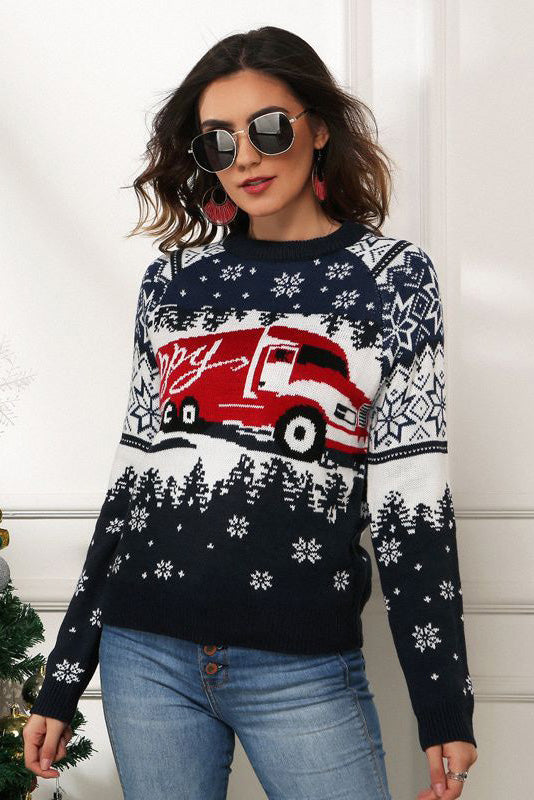 R&B | Schneeflocken- und Lkw-Druck Weihnachts-Pullover