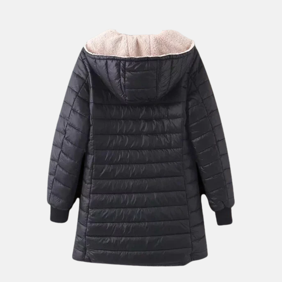 R&B | Steppjacke - Mittellang - Lockere Passform - Fleece-Futter - Kapuze