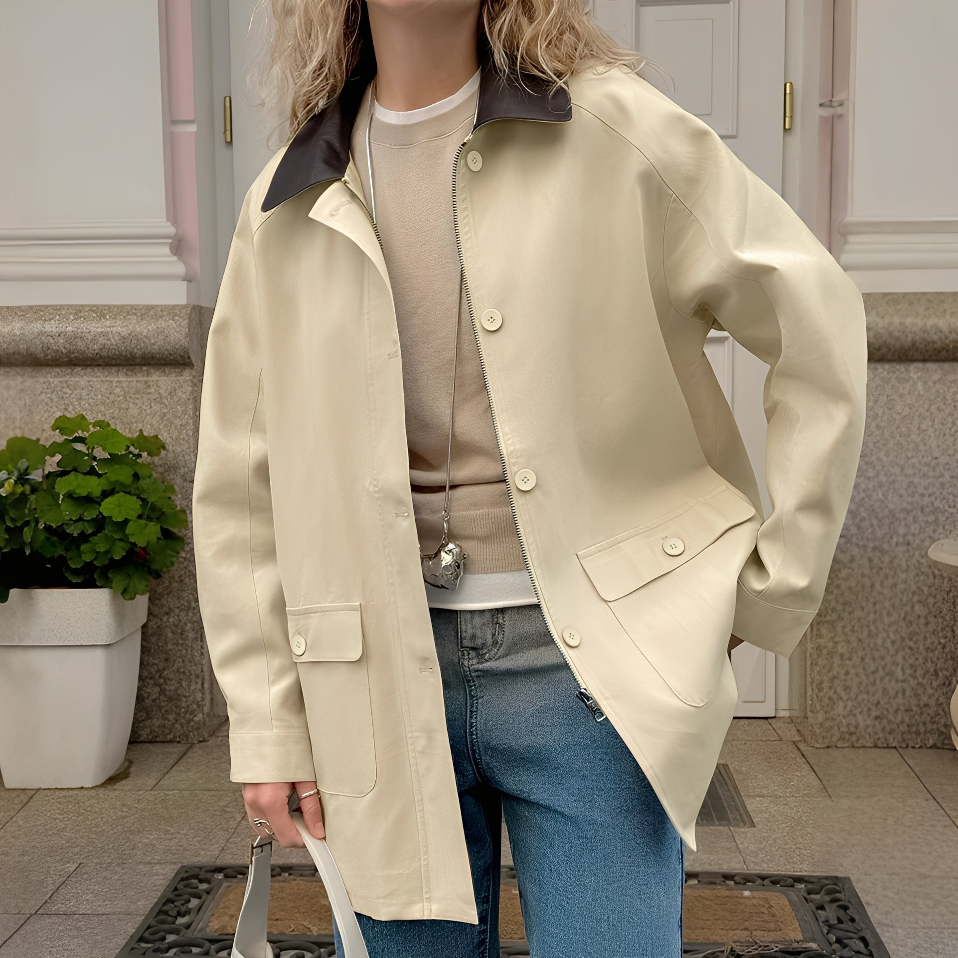 R&B | Trendige, locker sitzende Damenjacke mit Polokragen