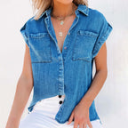 R&B | Lässige Damen-Jeansbluse mit kurzen Ärmeln