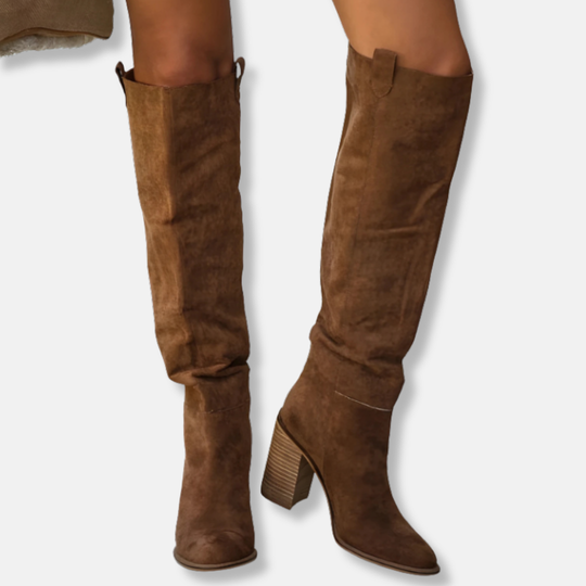 R&B | Knöchelhohe Stiefel - Wildlederähnliches Textil - Chunky Blockabsatz - Spitz Zulaufende Zehen