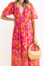 R&B | Real Love Print Puffärmel Maxi Kleid