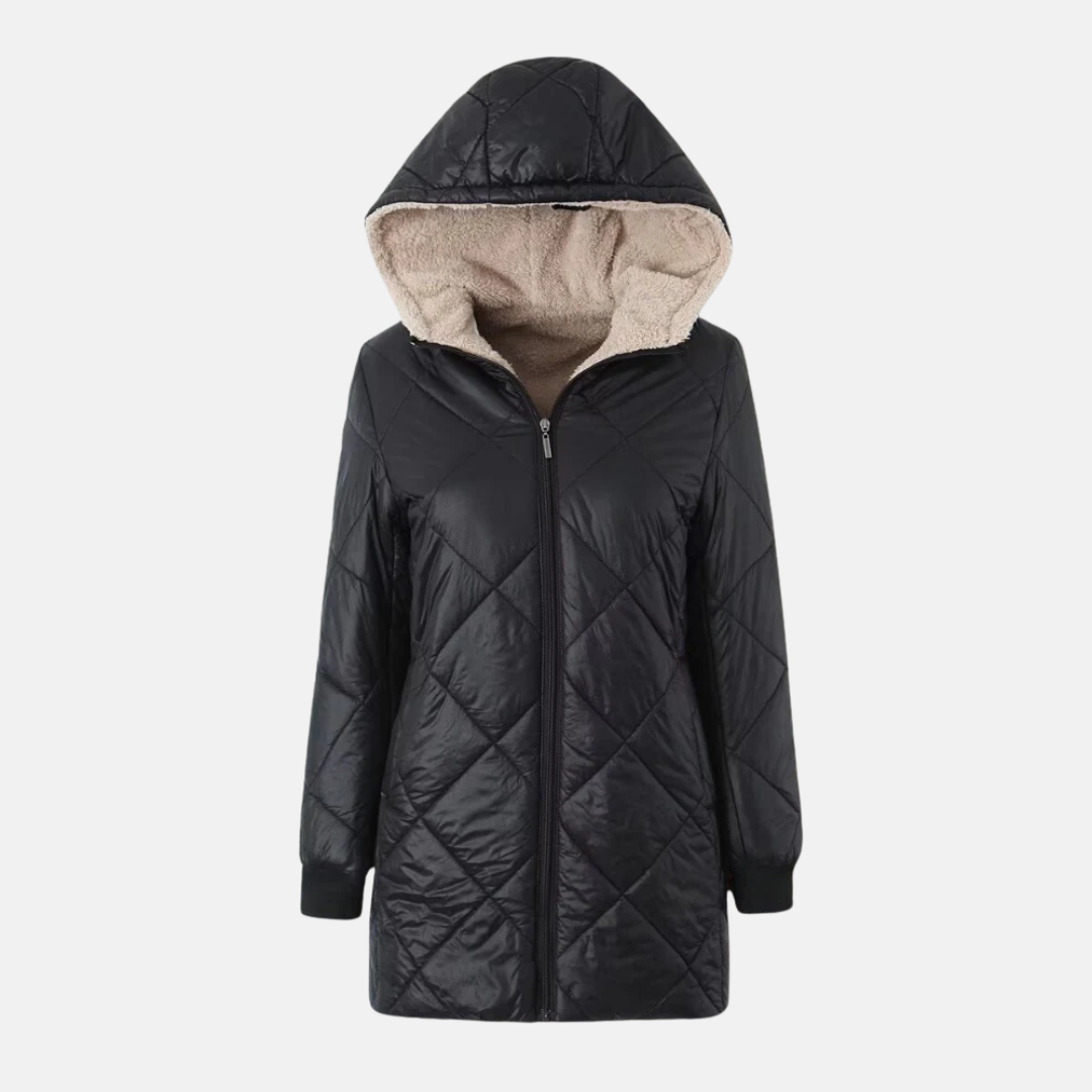R&B | Gepolsterte Jacke - Wendbares Design - Kapuze - Rautensteppung - Rippkanten