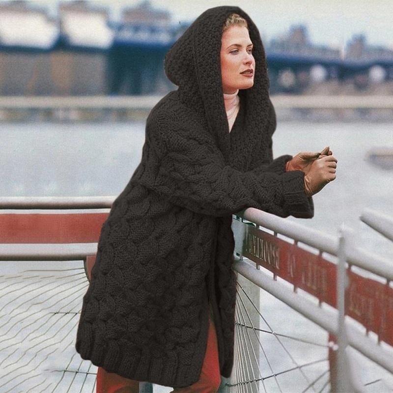 R&B | Lange Strickjacke für Frauen mit Kapuze