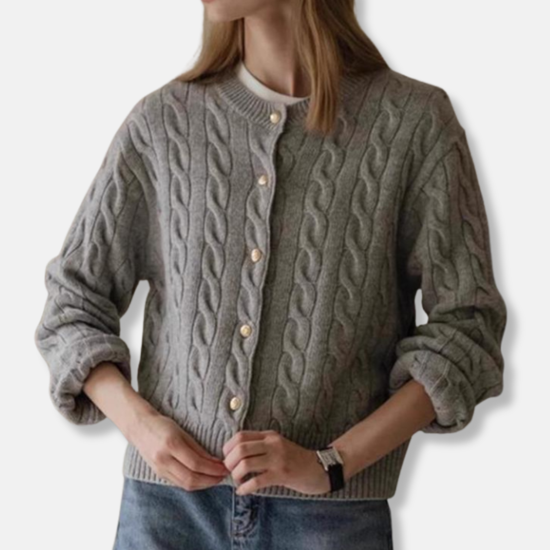 R&B | Wolle Kabelstrick Strickjacke Gekürzter Rundhals Strickjacke