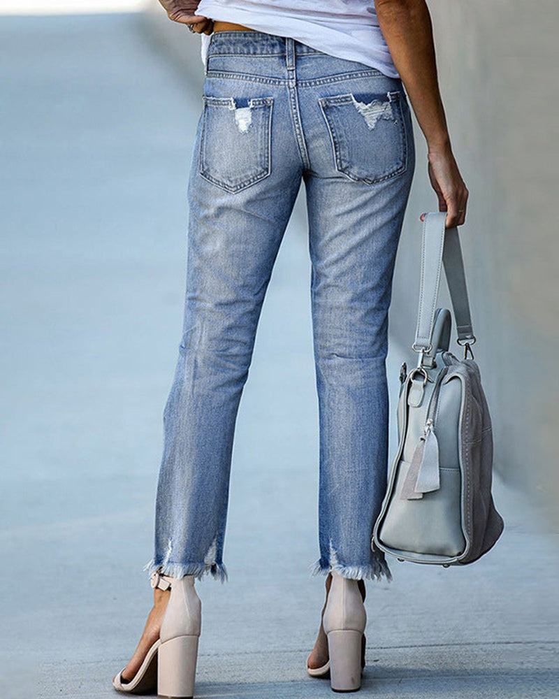 R&B | Damen Schicke Zerfledderte Jeans Denim