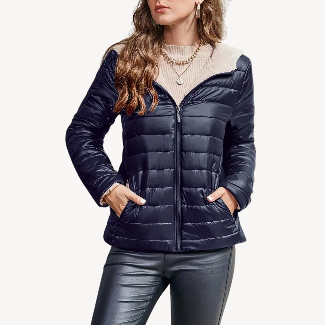 R&B | Damen Pufferjacke mit Sherpa-Futter und Reißverschluss