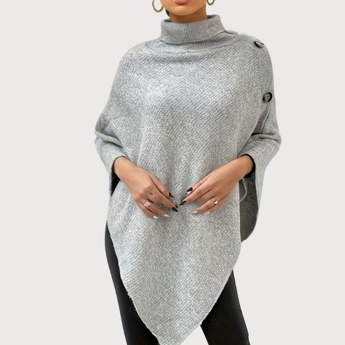 R&B | Asymmetrischer Poncho mit Knöpfen Stricktextur Moderner Stil