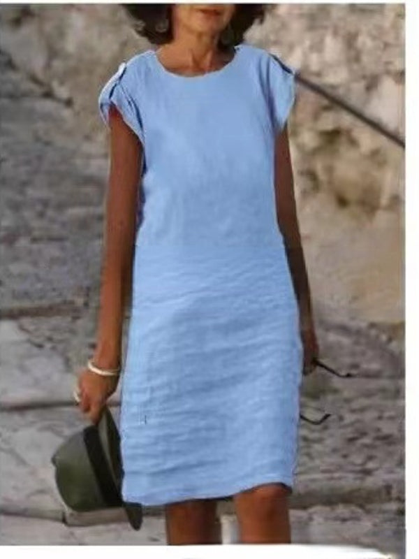 R&B | Farbenfrohes Midikleid für Frauen aus Baumwolle, ärmellos mit rundem Ausschnitt