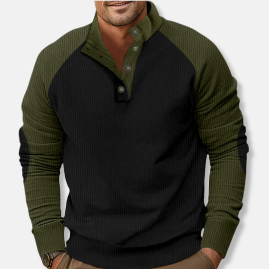 R&B | Baumwolle Stehkragen Pullover Raglan Ärmel Ripp Pullover