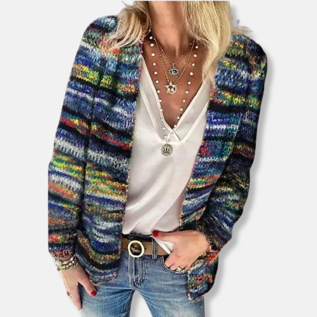 R&B | Wolle Offene Front Strickjacke Gestreift Lässig Passform Strickjacke