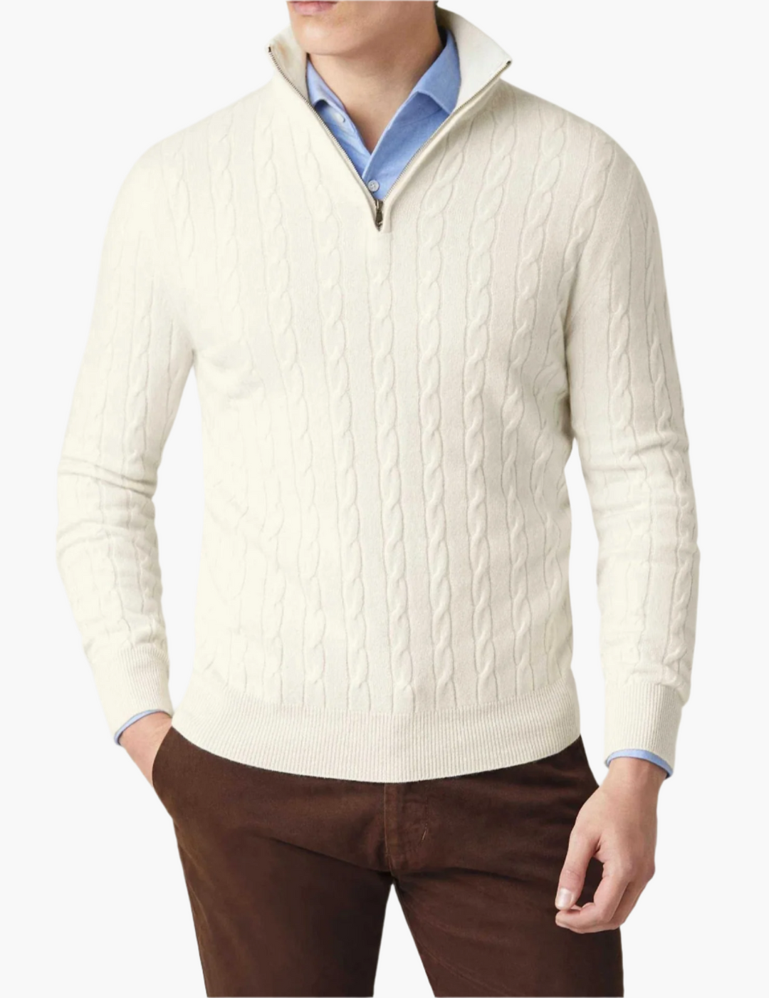 R&B | Zopfstrickpullover mit Reißverschluss - Eleganter Business & Freizeitpullover