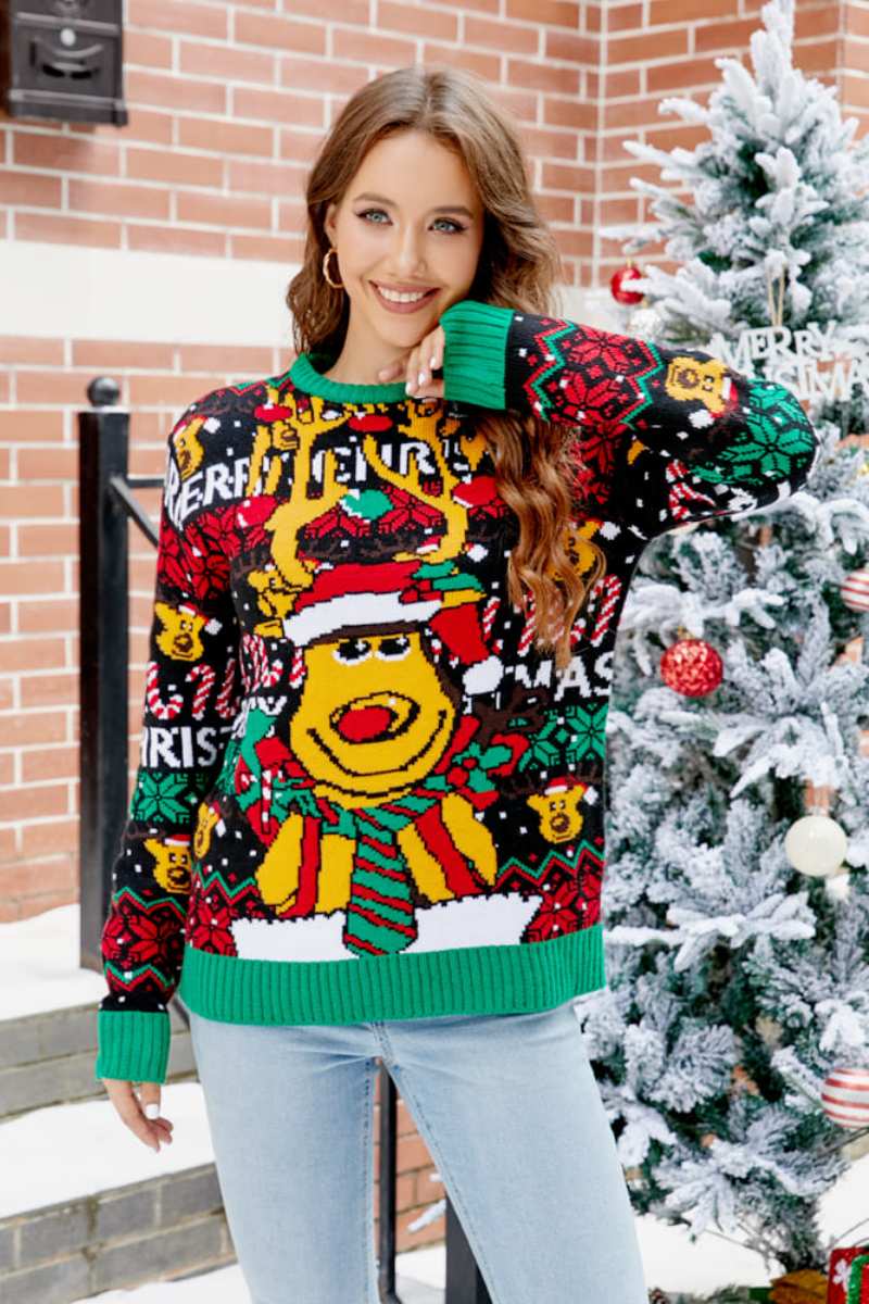 R&B | Weihnachts Cartoon Rentier Strickpullover