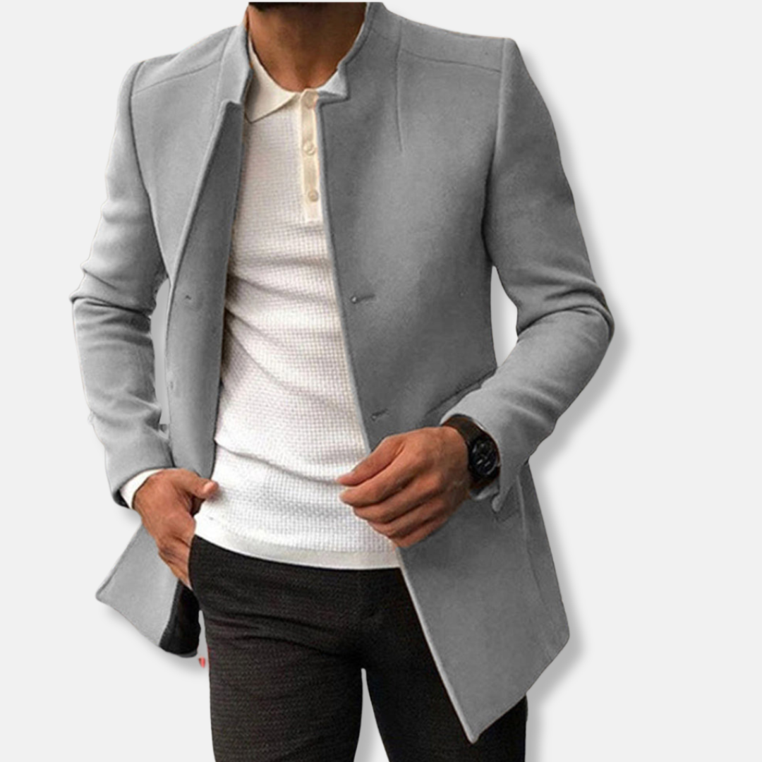 R&B | Slim Fit Wollmischung Kragenlos Einreiher Hüftlänge