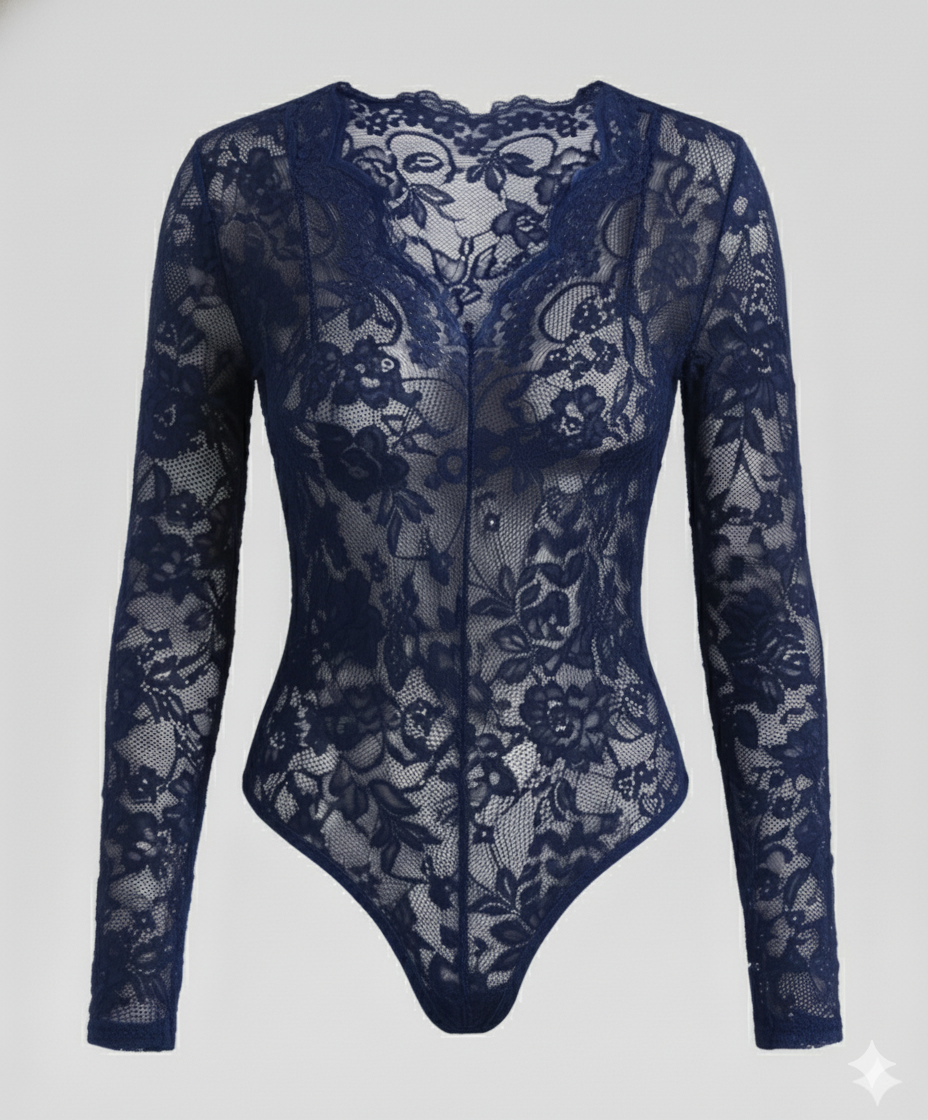 Damen Spitzenbody Langarm V-Ausschnitt | R&B