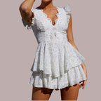 R&B Verspieltes Minikleid mit Lochstickerei