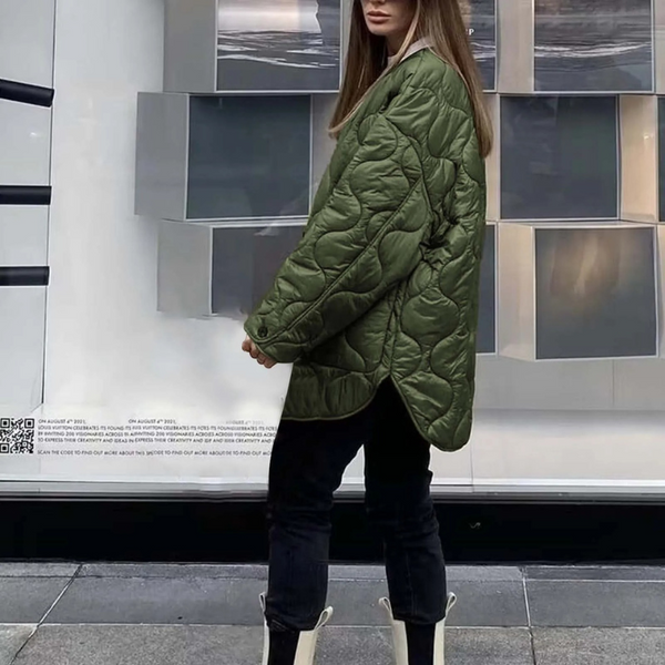R&B | Lässige Rundhals-Steppjacke mit Karomuster und großen Taschen Ideal für Herbst/Winter