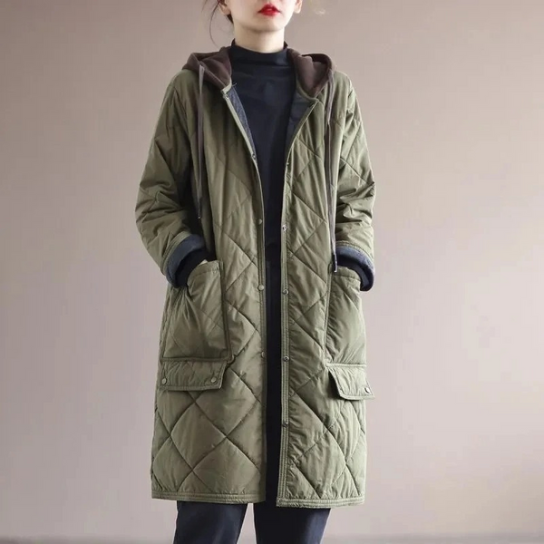 R&B | Modern langer einfarbiger gepolsterter Mantel mit Knöpfen Ideal für Herbst/Winter