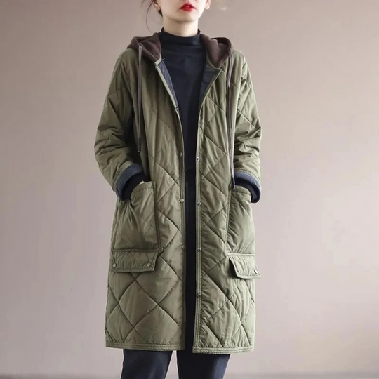 R&B | Modern langer einfarbiger gepolsterter Mantel mit Knöpfen Ideal für Herbst/Winter